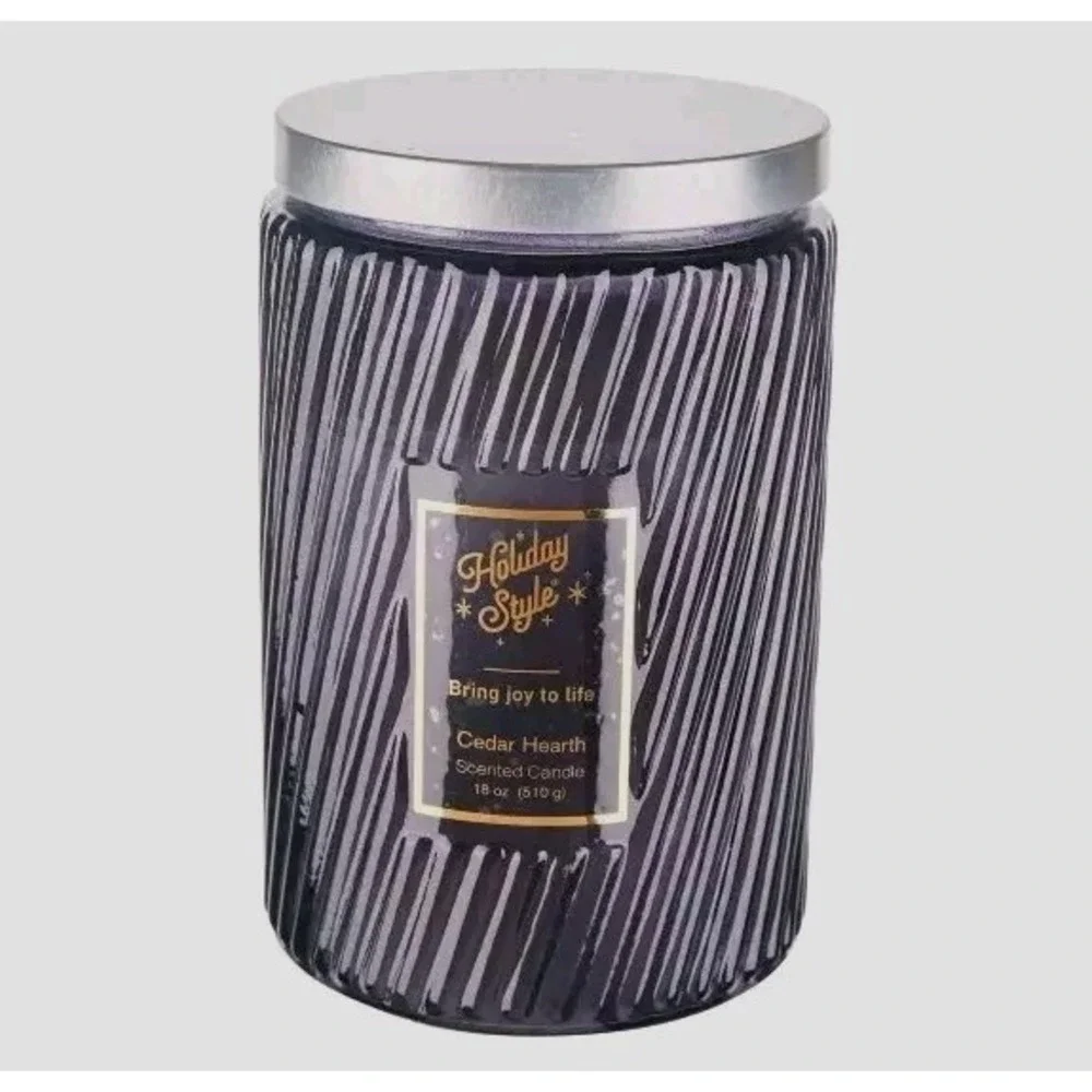 Cedar Hearth Scented Candle by Holiday Time -Bring Joy to Life- Black White 18oz